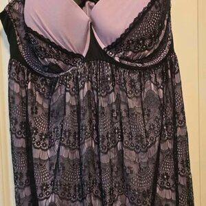 Lavender & Black Lace Babydoll Lingerie